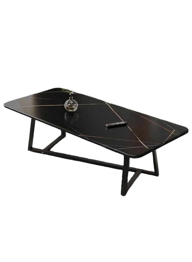 شويوين طاولة قهوة رخامية - طاولة جانبية سوداء بعروق ذهبية، طاولة وسط مستطيلة لغرفة المعيشة، طاولة كوكتيل بإطار معدني متين (120 × 60 سم) - Image 2